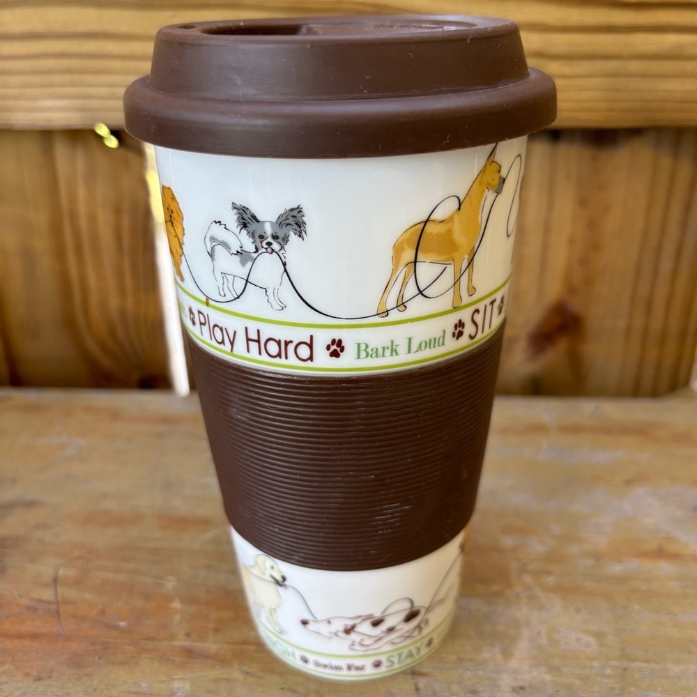 dei Dennis East International Dog Lover Coffee Travel Mug with Silicone Lid 14oz